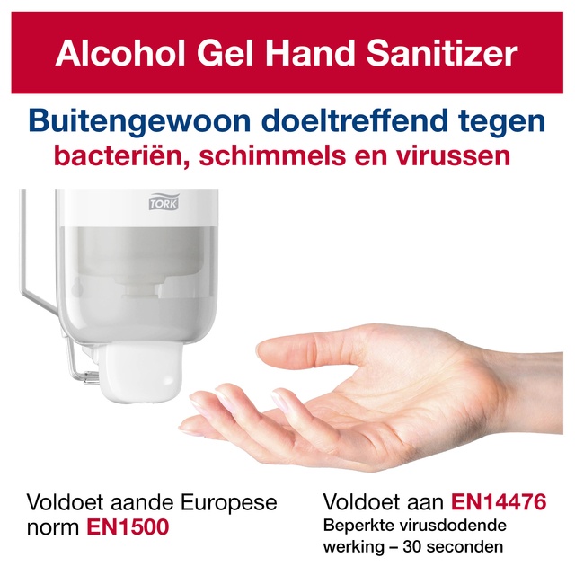 Handdesinfectie Tork S1 Premium alcoholgel ongeparfumeerd 1000 ml 420103