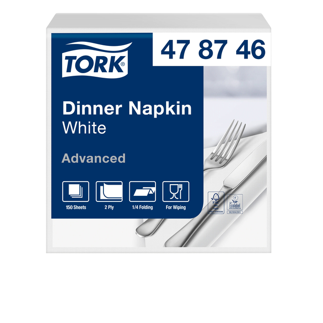 Dinerservet Tork Advanced 1/4 vouw 2-laags 395x390mm 150 vel wit 478746