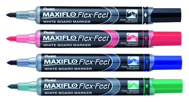 Whiteboardmarker Pentel MWL5SBF Maxiflo rond 1.5-4.5mm zwart