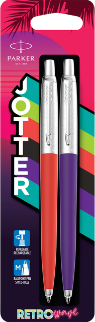 Balpen Parker Jotter Original 80's Retrowave duo paars en oranje CT medium blister à 2 stuks