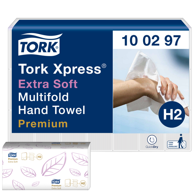 Handdoek Tork H2 Xpress Premium multifold 2-laags 212x340mm 21x100 vel wit 100297