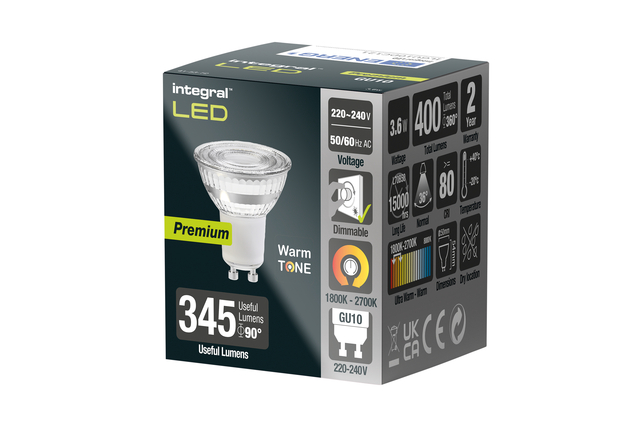 Ledlamp Integral GU10 1800-2700K warm wit 3.6W 380lumen