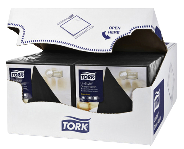 Dinerservet Tork Linstyle Premium 1/4 vouw 1-laags 390x390mm 50 vel zwart 478726