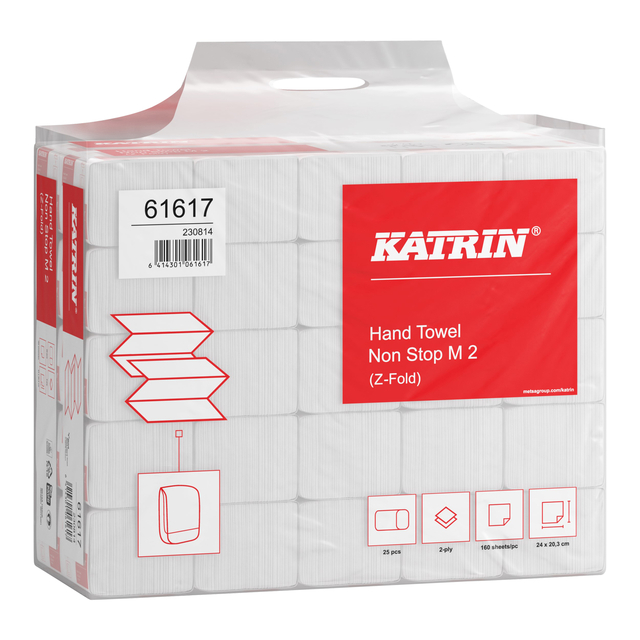 Handdoek Katrin z-vouw 2-laags 203x240mm 25x160 vel wit 61617