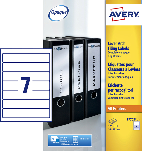 Rugetiket Avery smal 39x192mm zelfklevend wit 25 vel