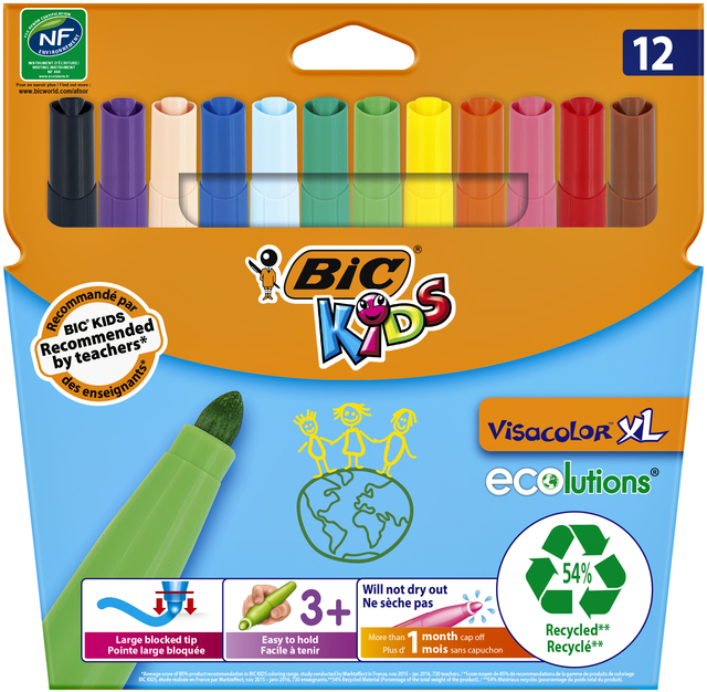 Kleurstiften BicKids Visacolor XL Ecolutions assorti etui á 12 stuks