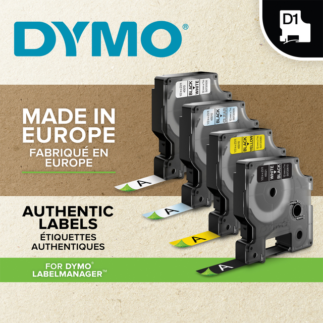 Labeltape Dymo LabelManager D1 polyester 19mm zwart op groen