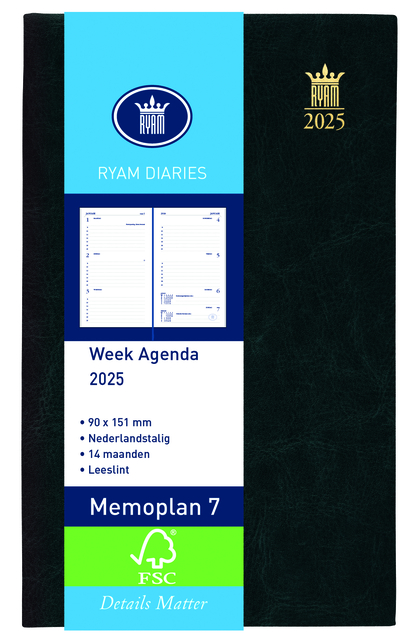 Agenda 2025 Ryam Memoplan 7 Suprema 7dagen/2pagina's zwart