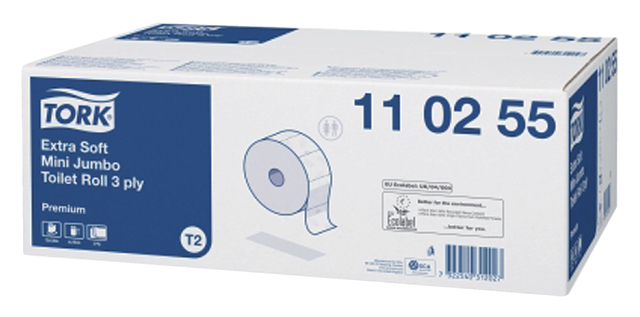 Toiletpapier Tork T2 Premium jumbo klein 3-laags 120m wit 110255