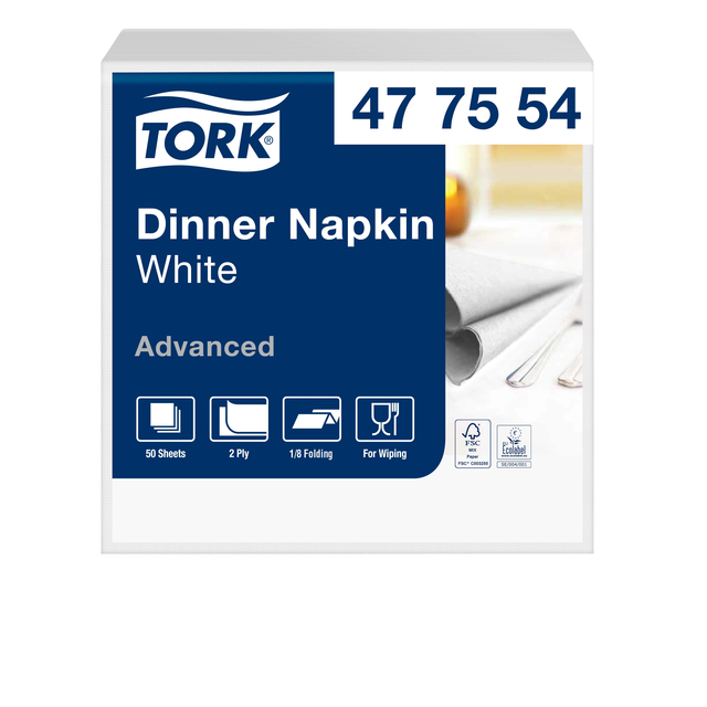 Dinerservet Tork Advanced 1/8 vouw 2-laags 395x390mm 150 vel wit 477554