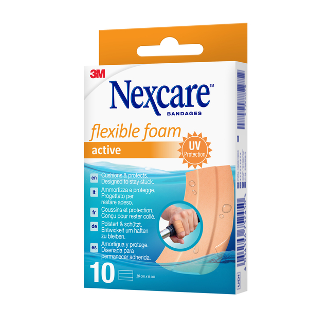 Wondpleister Nexcare active flexible foam waterbestendig 6x10cm 10 stuks