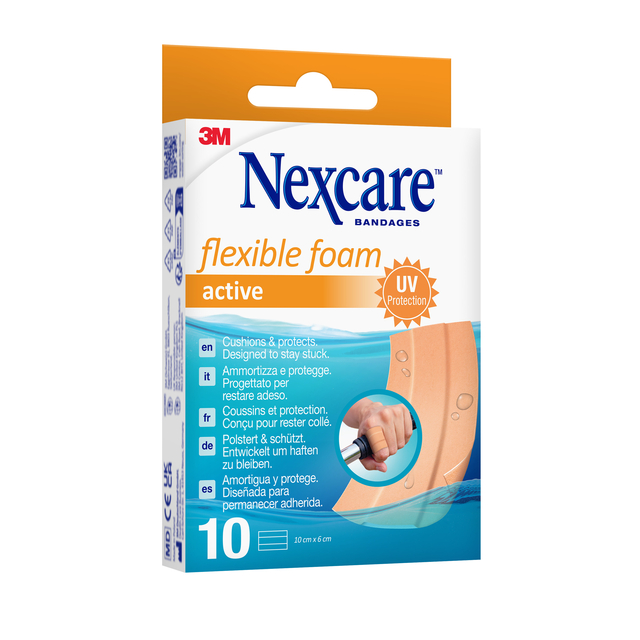 Wondpleister Nexcare active flexible foam waterbestendig 6x10cm 10 stuks