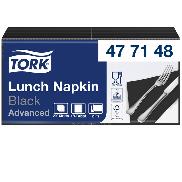 Dinerservet Tork Linstyle Premium 1/8 vouw 1-laags 390x390mm 50 vel zwart 478151