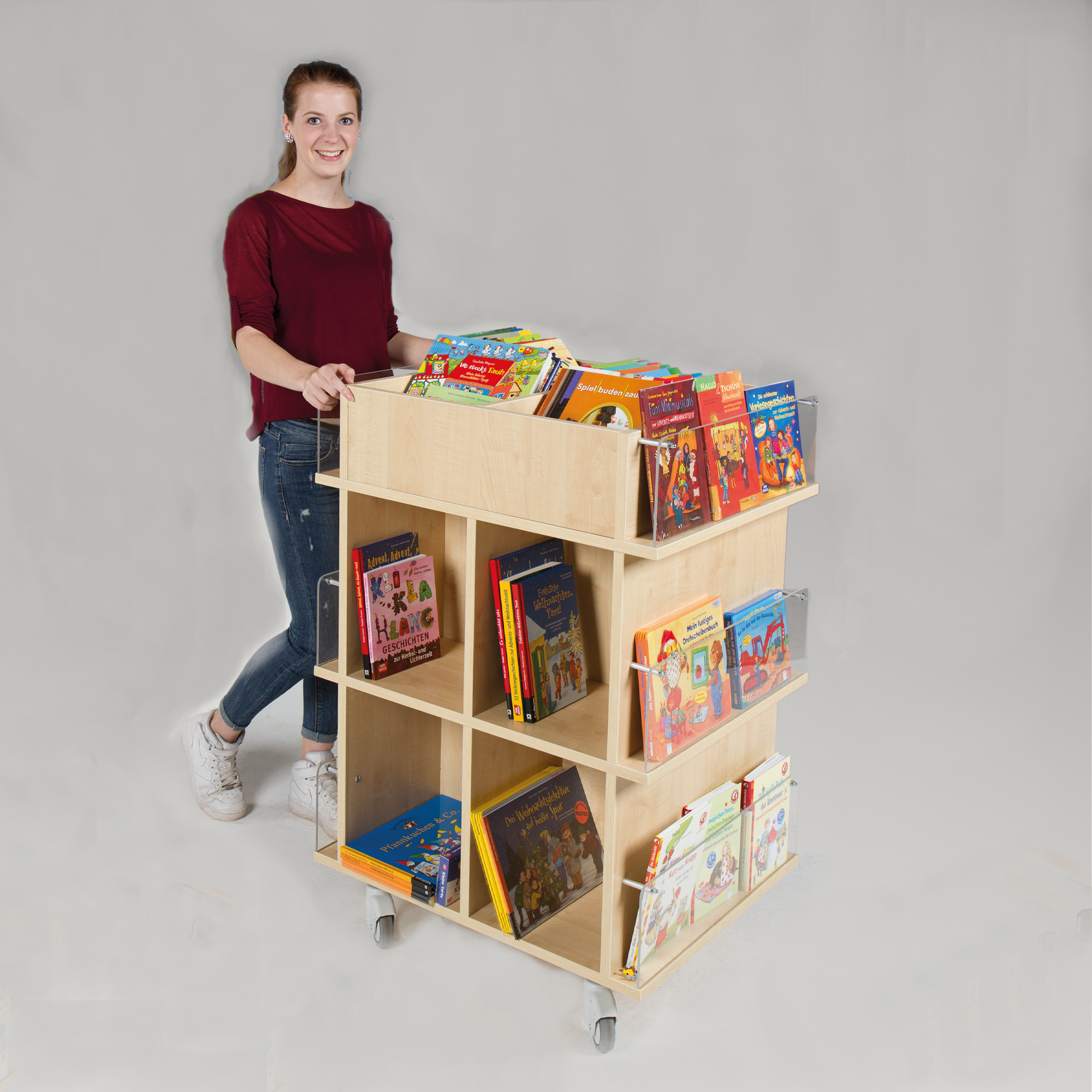 Presentatietrolley voor boeken, met 18 vakken