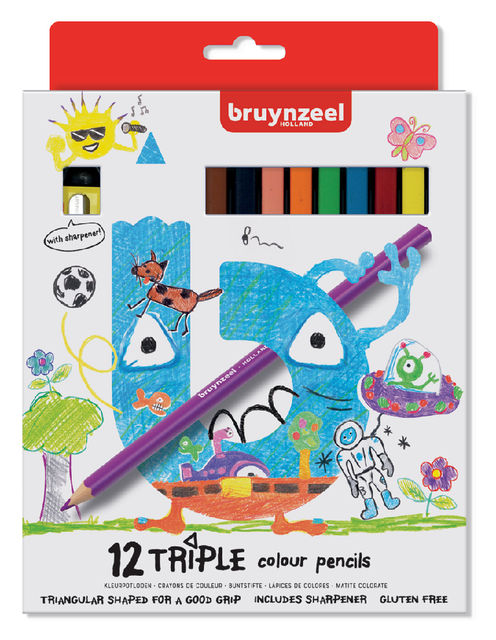 Kleurpotloden Bruynzeel Kids Triple blister à 12 stuks assorti