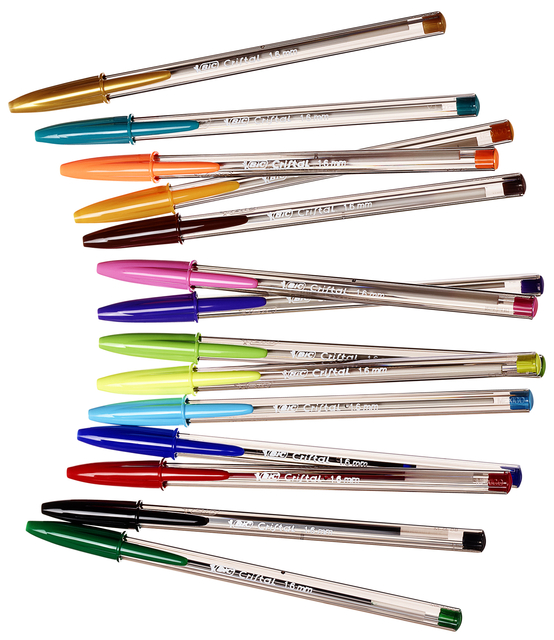 Balpen Bic Cristal large multicolour assorti etui à 15 stuks