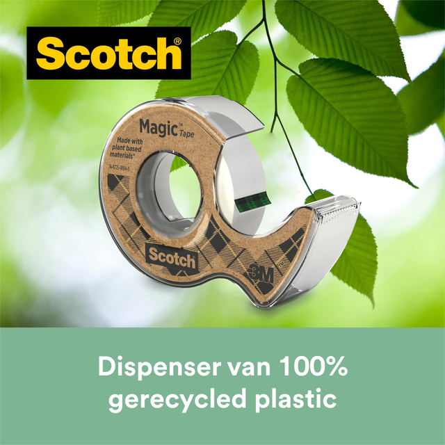 Plakband Scotch Magic 919 19mmx20m transparant + gerecyclede afroller