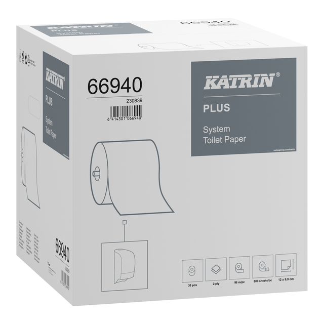 Toiletpapier Katrin Plus systeemrol 2-laags 96m wit 66940