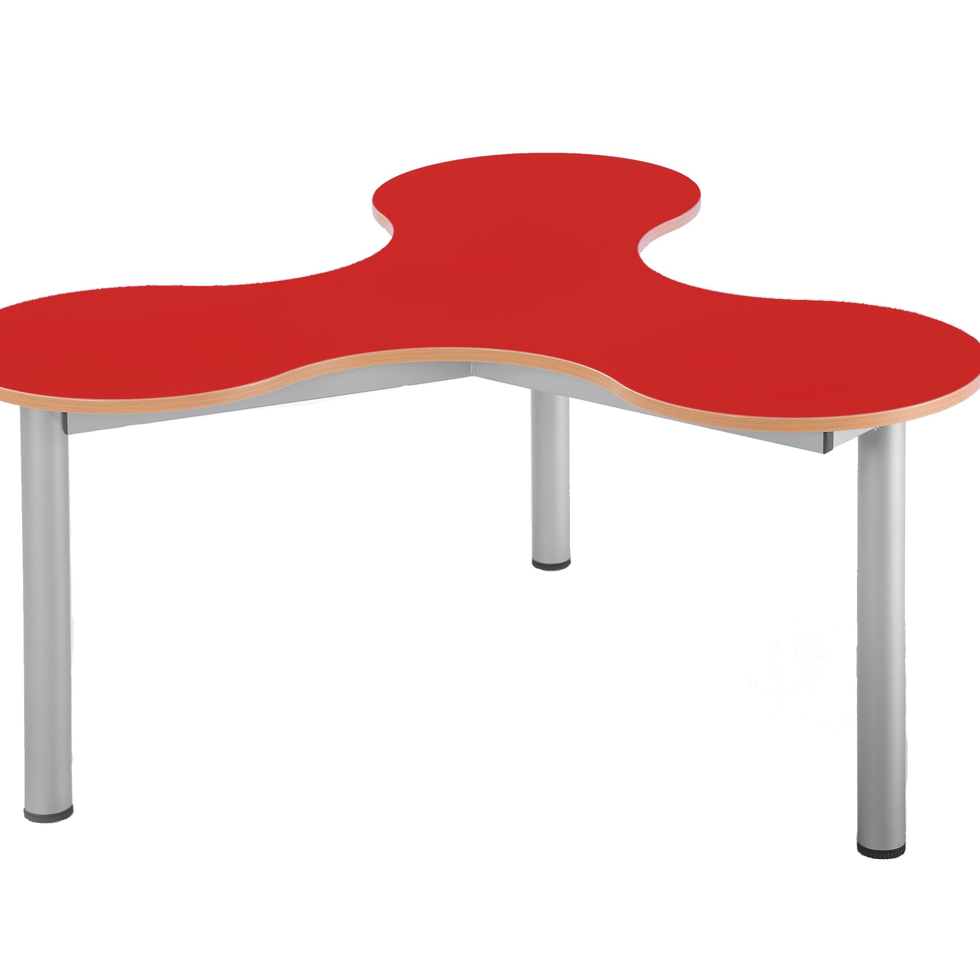 Cloverleaf driedubbele tafel Schooltafel met melamine blad, verrijdbaar