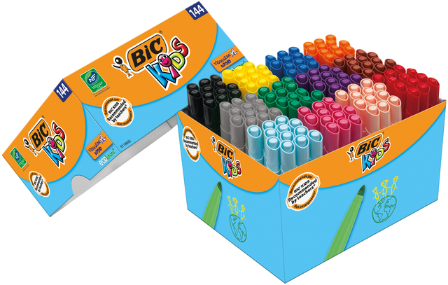 Kleurstiften BicKids visacolor ecolutions XL assorti schoolbox à 144 stuks