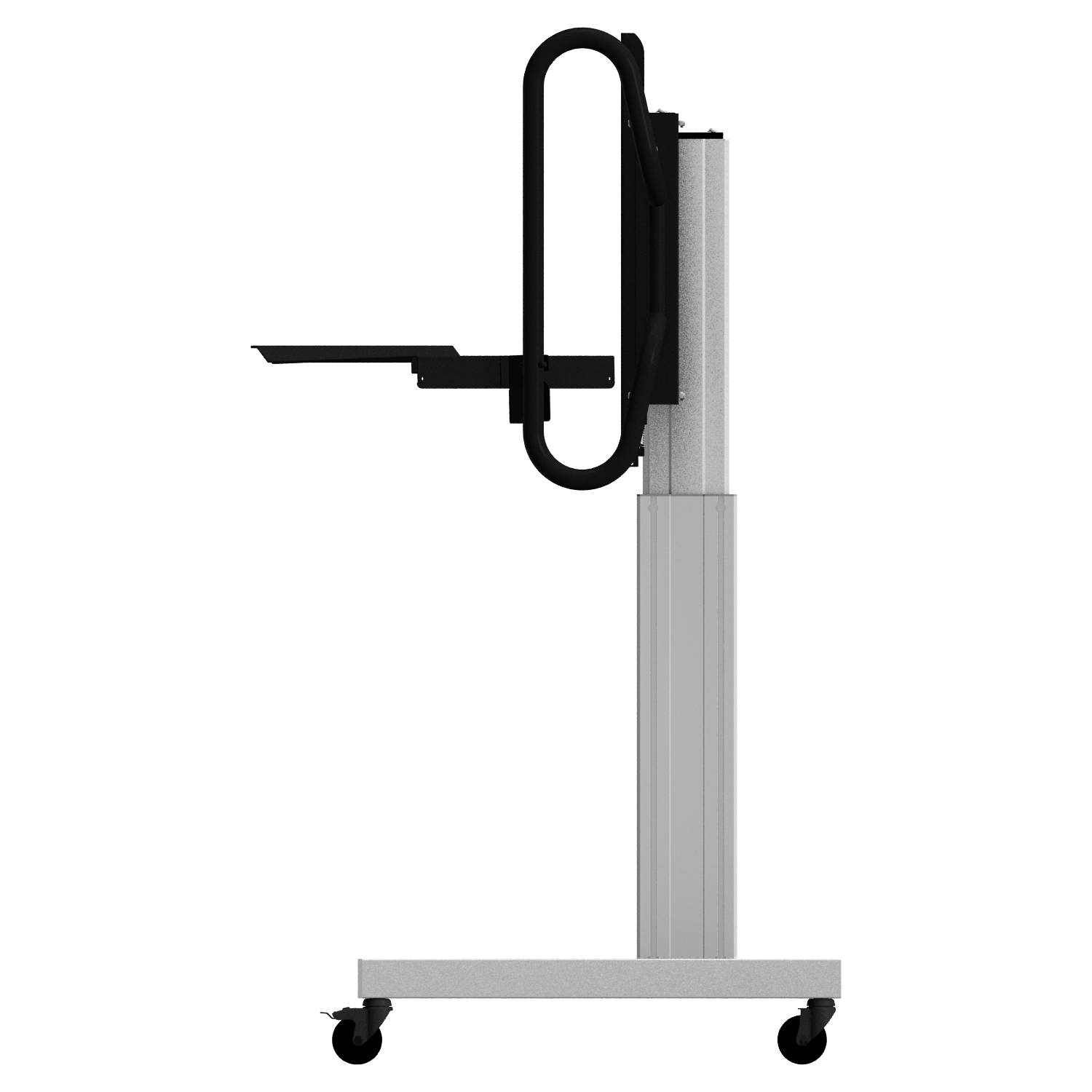 Elektrisch in hoogte verstelbare verrijdbare monitorstandaard Jolli in de kleur zilver met 50 cm slag