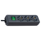 Brennenstuhl Eco-Line, stekkerdoos, 3 sockets, 5m, zwart, met schakelaar