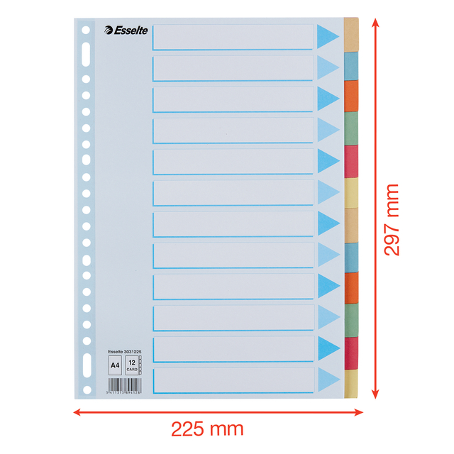 Tabbladen Esselte Premium A4 12-delig karton 23-rings assorti