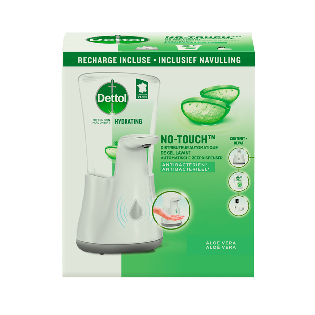 Handzeepdispenser Dettol Hydrating No Touch Kit met zeep 250ml