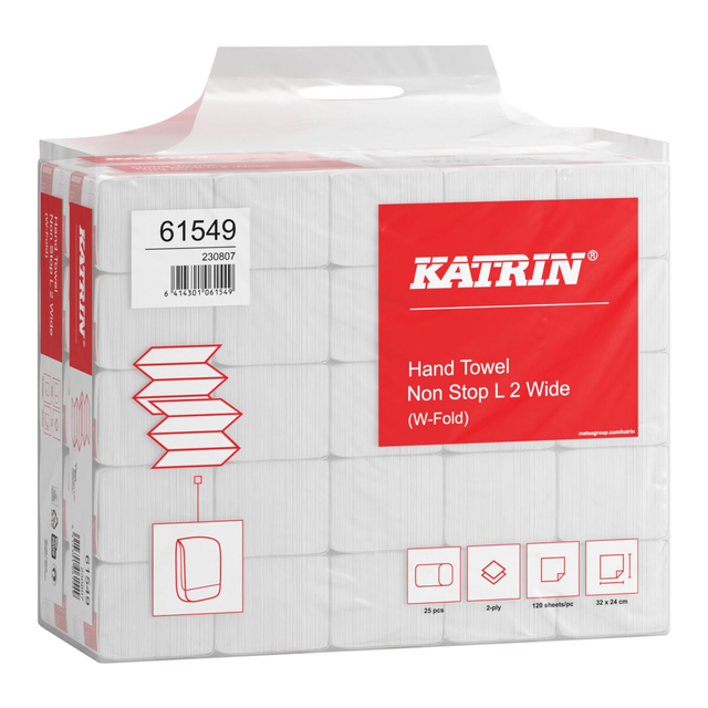 Handdoek Katrin w-vouw 2-laags 240x320mm 25x120 vel wit 61549