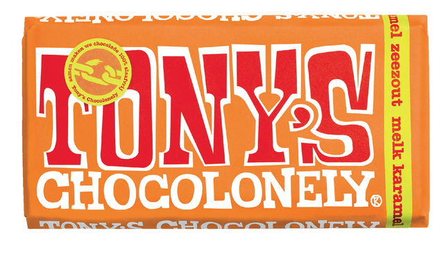 Chocolade Tony's Chocolonely melk karamel zeezout reep 180gr