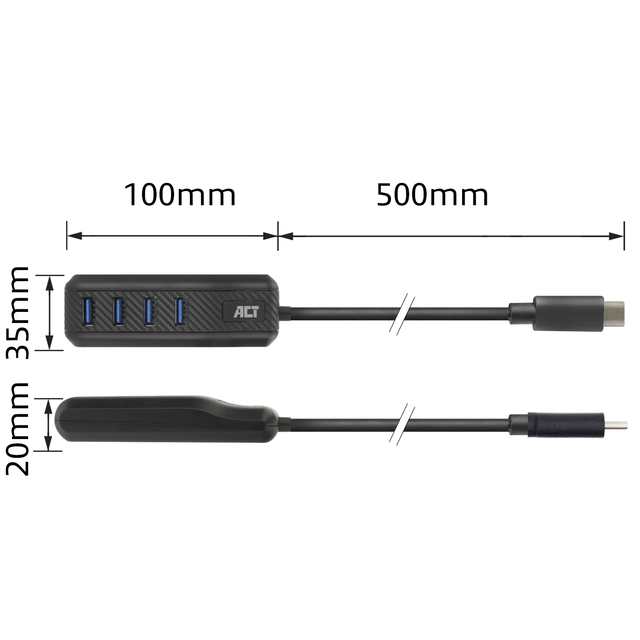 Hub ACT USB-C 3.0 4 poorts USB-A