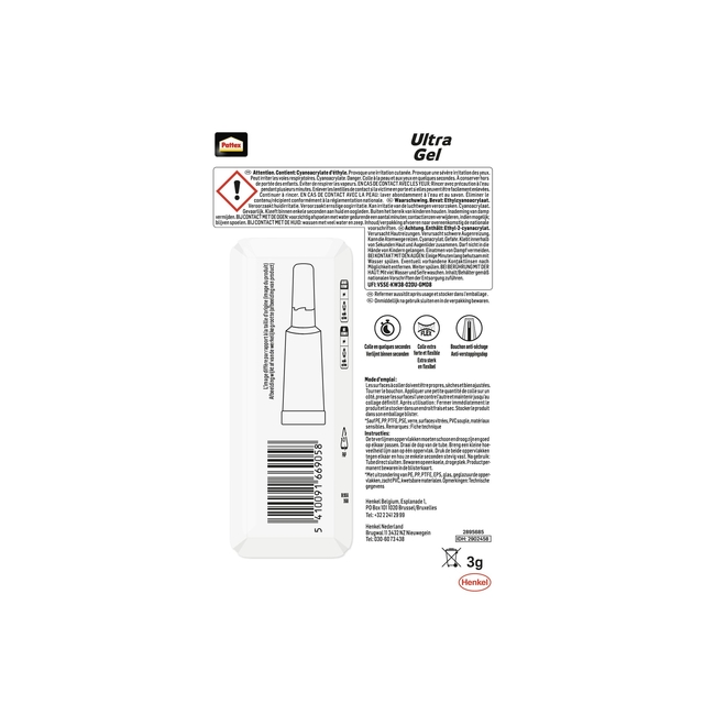 Secondelijm Pattex Ultra GEL tube 3 gram op blister