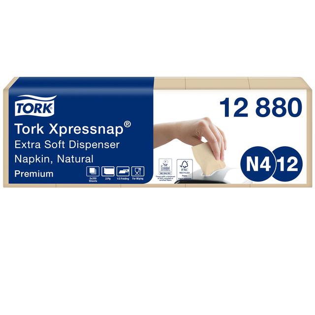 Servet Tork N4 Xpressnap Premium 1/2 vouw 2-laags 213x165mm 1000 vel naturel 12880