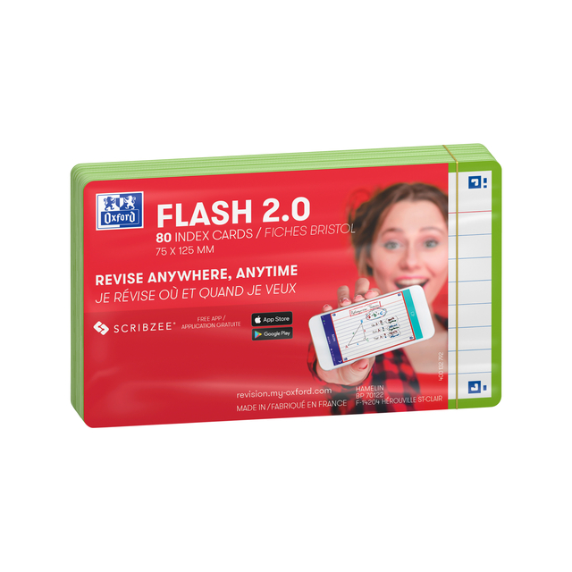 Flashcard Oxford 2.0 75x125mm 80 vel 250gr lijn groen