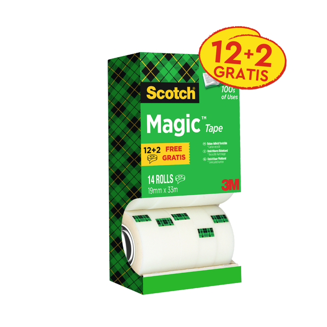 Plakband Scotch Magic 810 19mmx33m onzichtbaar mat 12+2 gratis