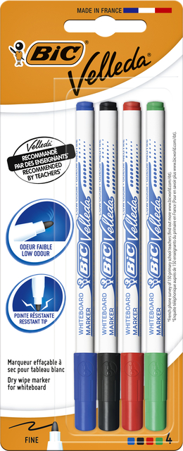 Whiteboardmarker Bic Velleda 1721 rond fijn assorti blister à 4 stuks