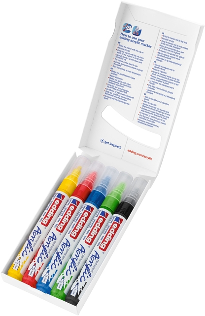 Acrylmarker edding e-5100 medium basis assorti set à 5 stuks