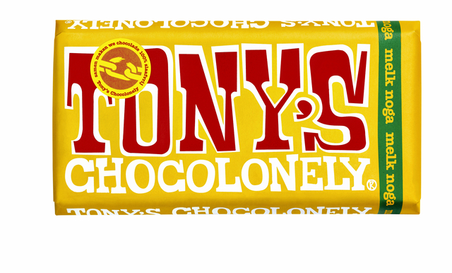 Chocolade Tony's Chocolonely melk noga reep 180gr