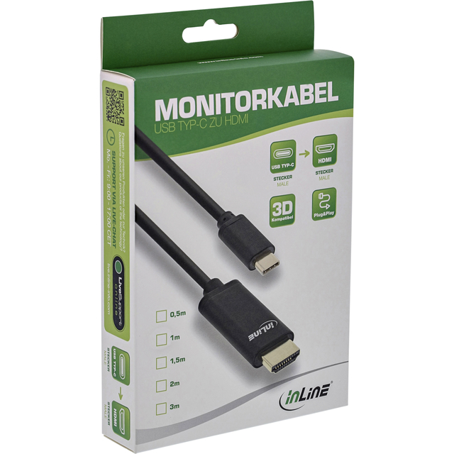 Kabel inLine USB-C HDMI 3.1 2.0 4K M/M 2 meter zwart