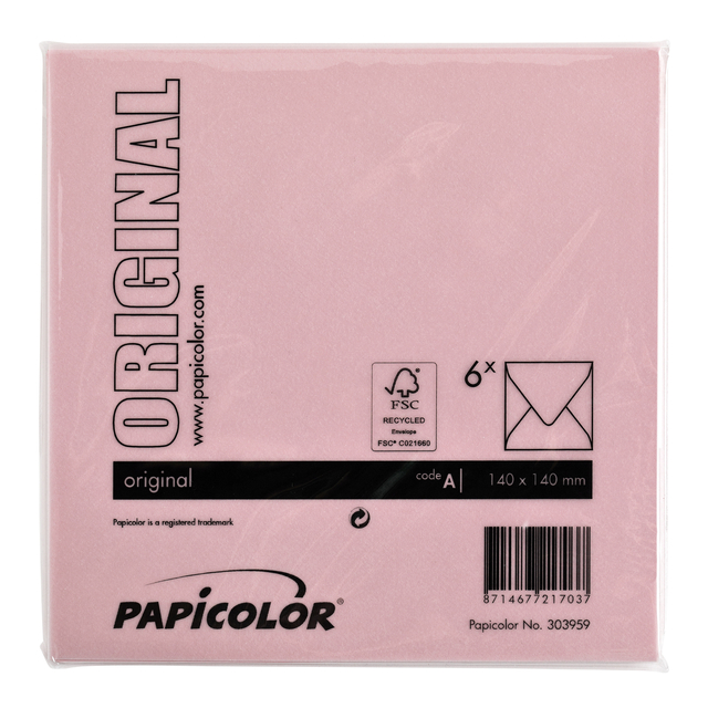 Envelop Papicolor 140x140mm babyroze pak à 6 stuks