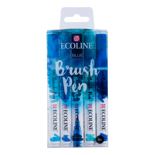 Brushpen Talens Ecoline set á 5 stuks blauw