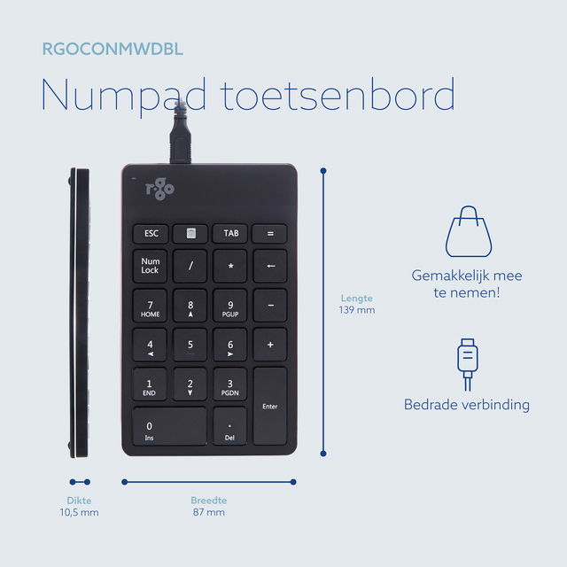 Toetsenbord R-Go Ergonomisch Numpad Break Draad