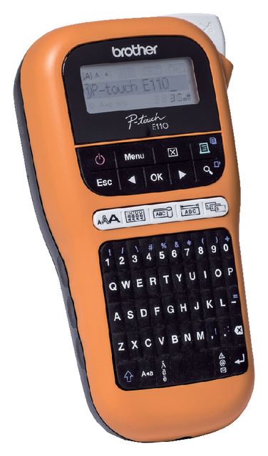 Labelprinter Brother P-touch TZe PT-E110 draagbaar qwerty 12mm oranje