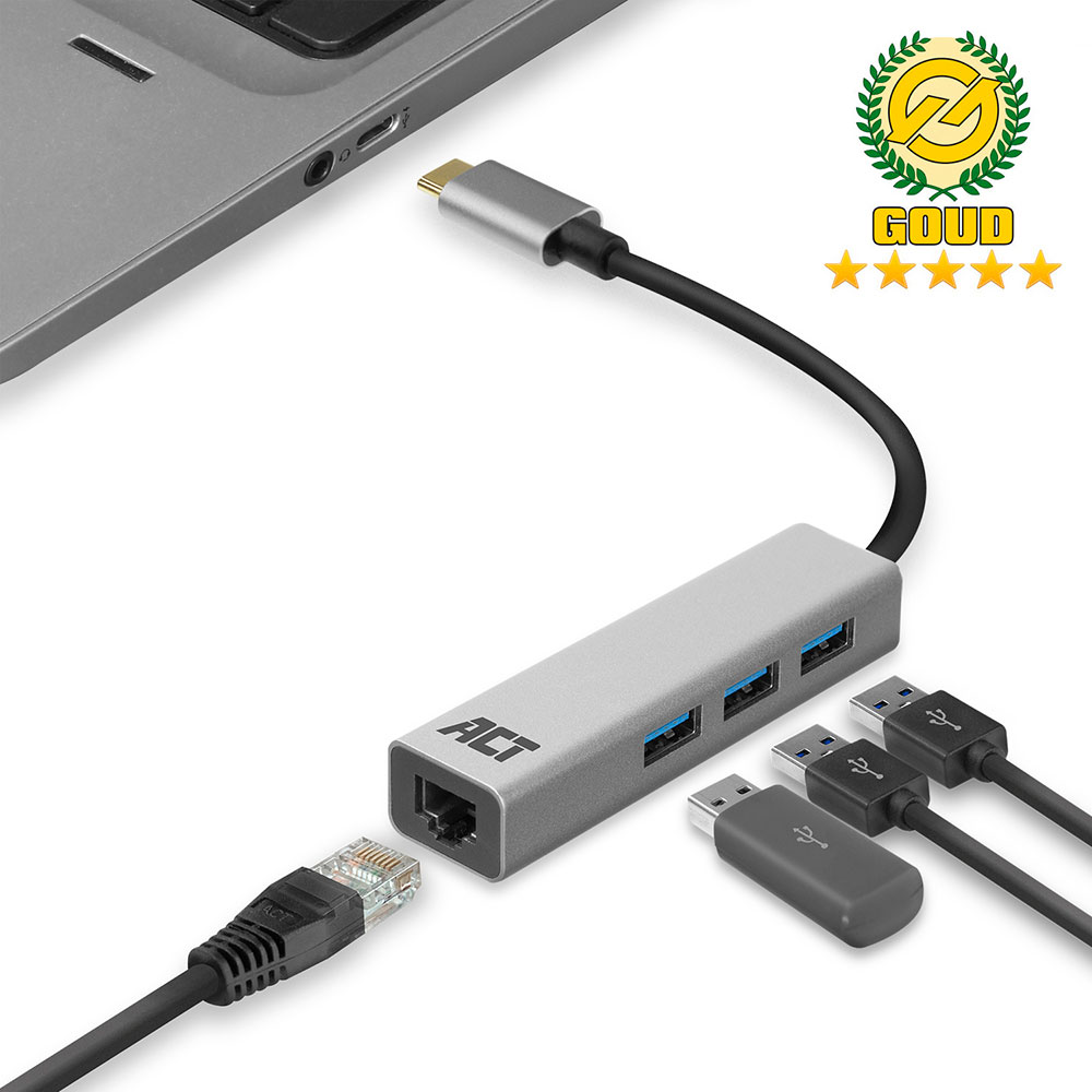 ACT USB-C hub 3.0, 3x USB-A, Gigabit ethernet