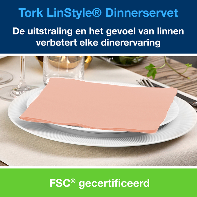 Dinerservet Tork Linstyle Premium 1/4 vouw 1-laags 390x390mm 50 vel koraal 478881