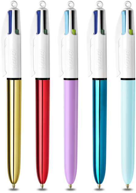 Balpen Bic 4kleuren My Bic medium assorti blik à 5 stuks