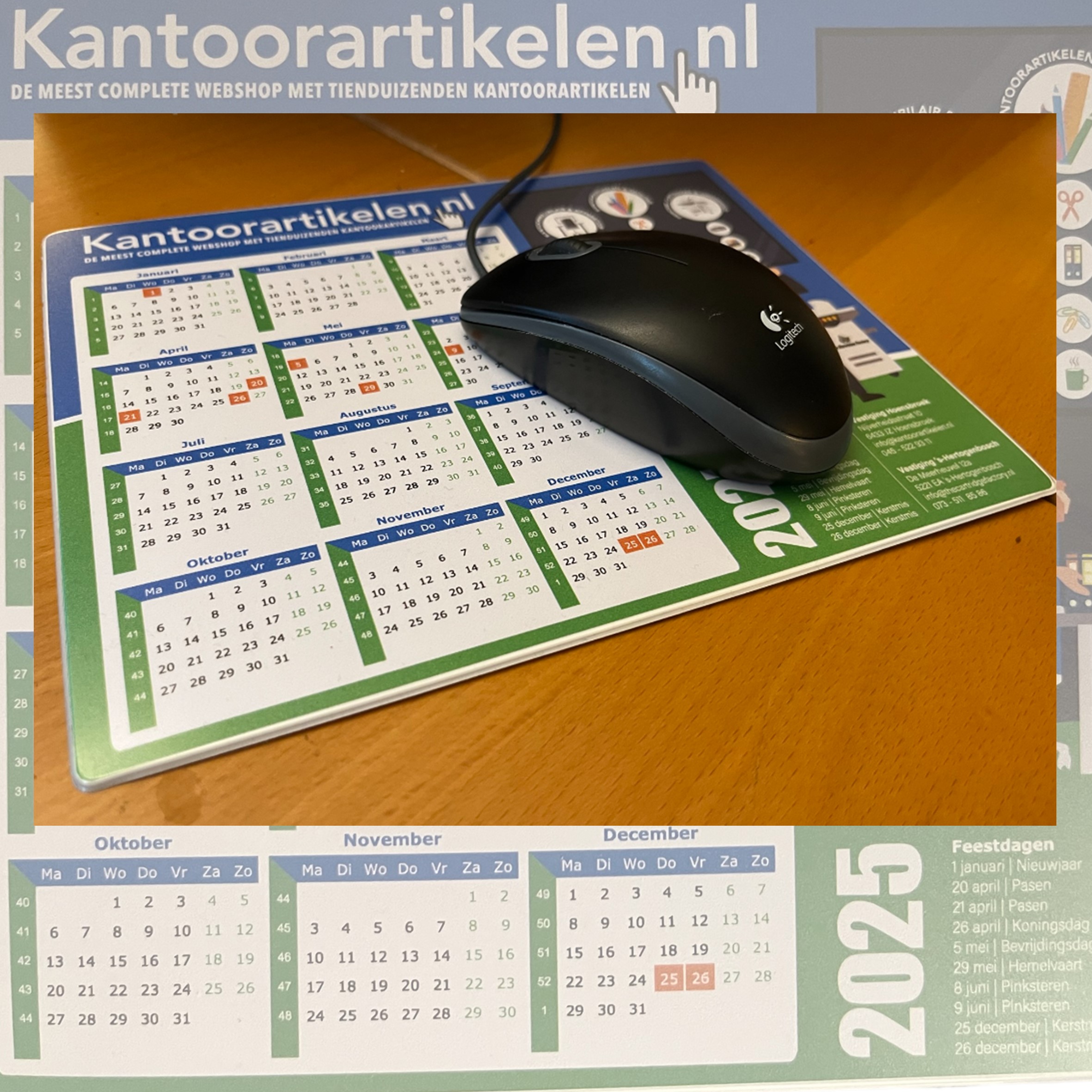 Muismat met kalender 2025: Een handige traditie van KantoorArtikelen.nl