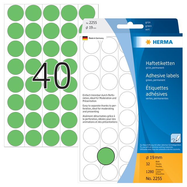 Etiket HERMA 2255 rond 19mm groen 1280stuks