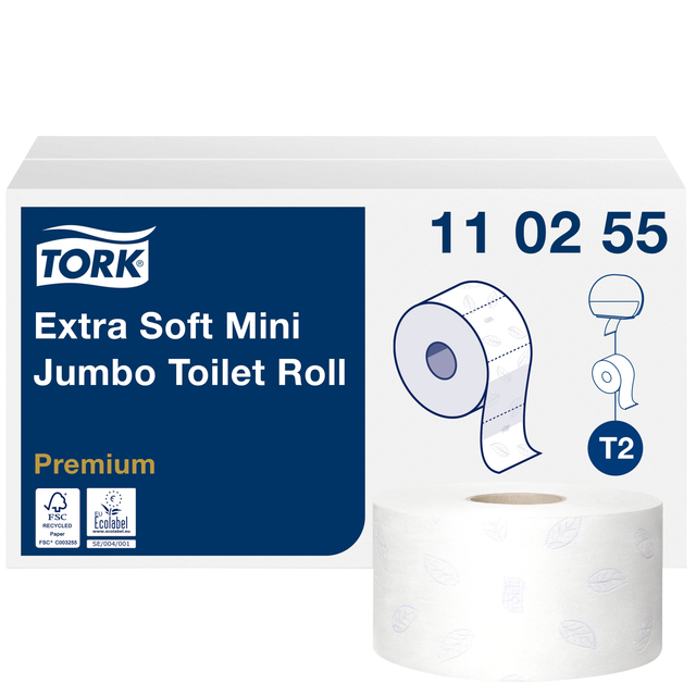 Toiletpapier Tork T2 Premium jumbo klein 3-laags 120m wit 110255