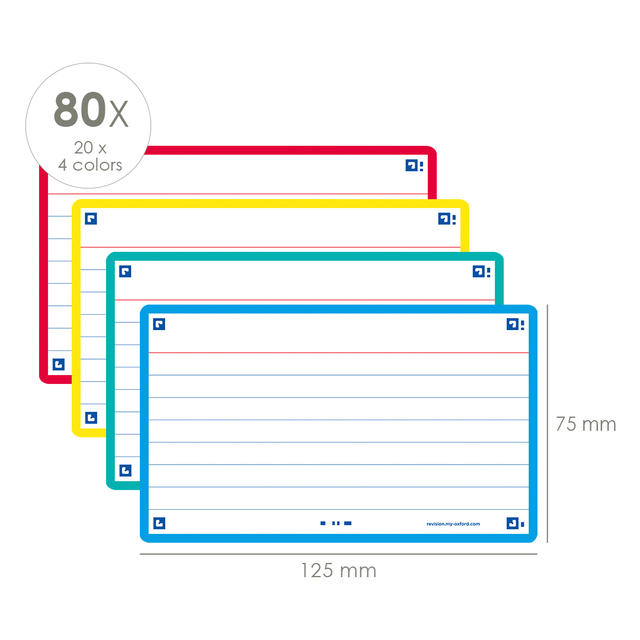 Flashcard Oxford 2.0 75x125mm 80 vel 250gr lijn assorti